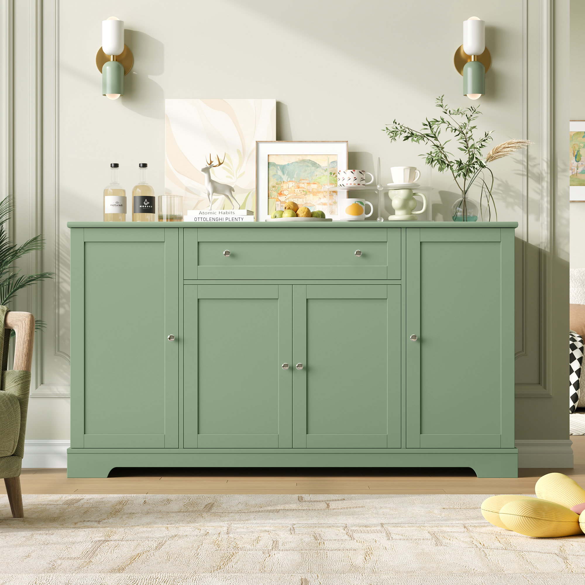 George Oliver 54'' Wide Sideboard with Pantry Doors, Adjustable